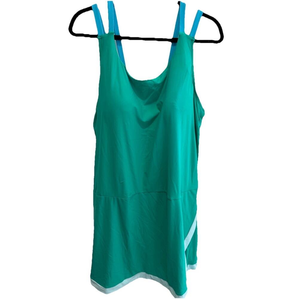 Land's End Women's Green Colorblock Swim Dress Flattering Fit NWOT Size 24W